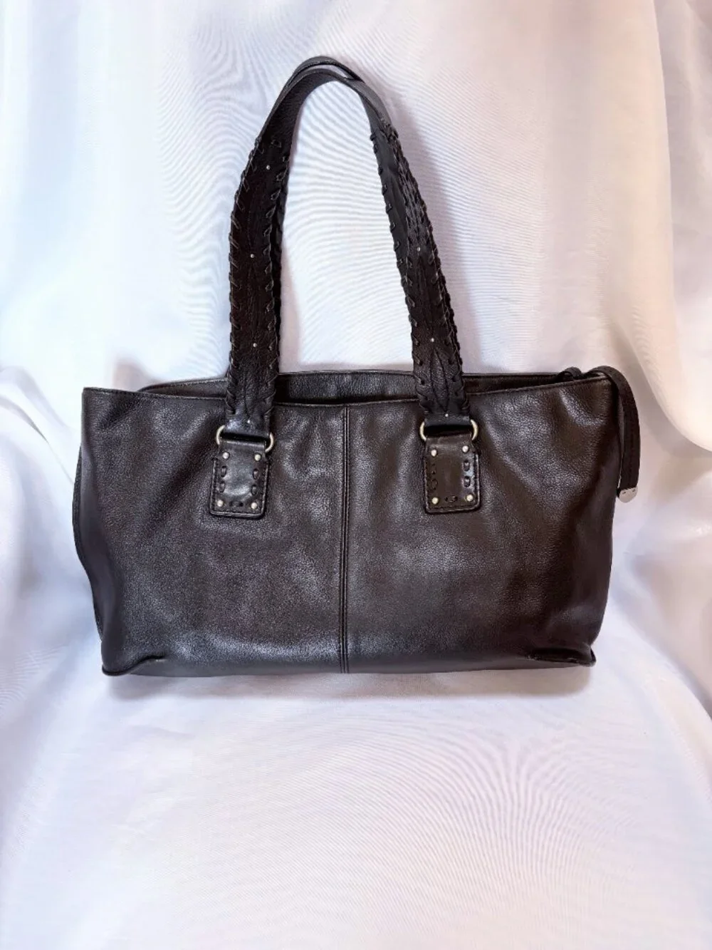 Michael Kors Leather Tote Bag Stitch Detail Top Handle Black Vintage Large